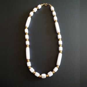 Vintage Trifari White Bead with Gold Balls Short Necklace